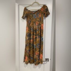 Strapless Summer Flower Patterned Dress | M